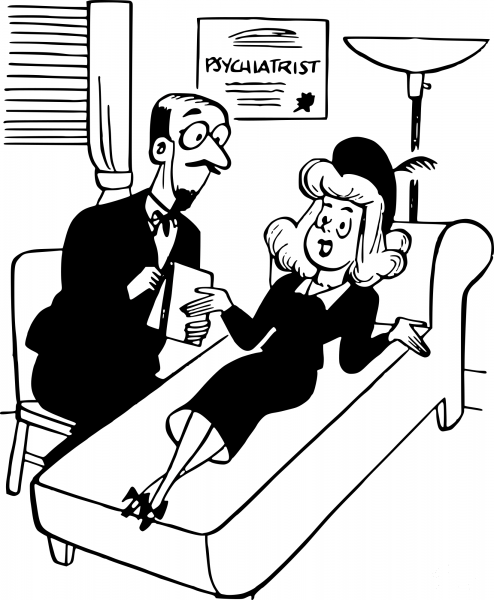 Vintage Woman at Psychiatrist coloring page image