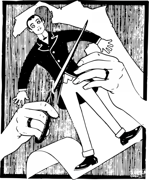 Vintage Woman Cuts out Man coloring page image