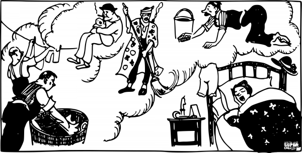 Vintage Woman Dreaming of Househusband coloring page image