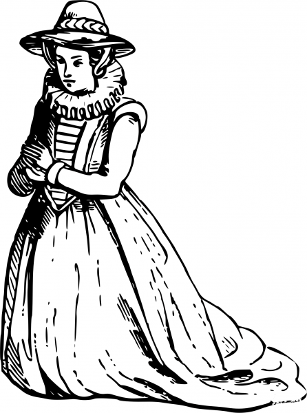 Vintage Woman in Costume of Around 1600 coloring page image