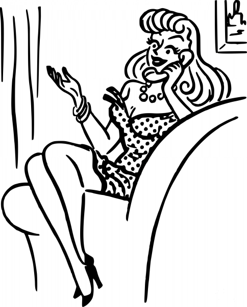 Vintage Woman on Phone coloring page image