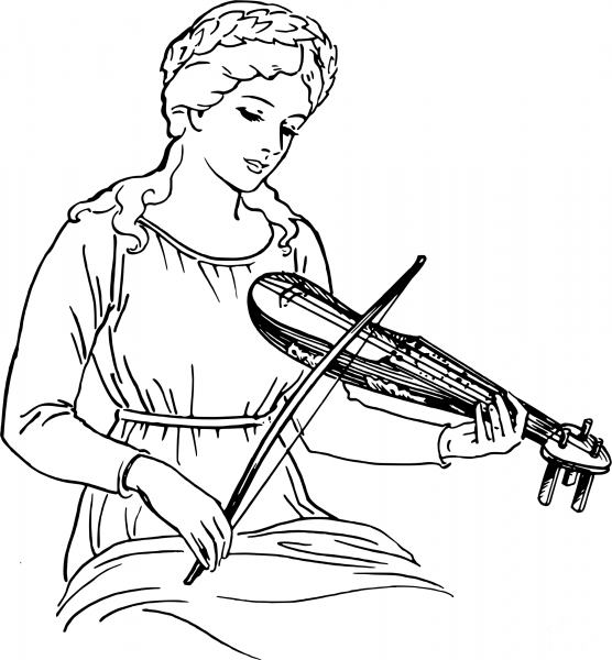 Vintage Woman Playing a Rebec coloring page image