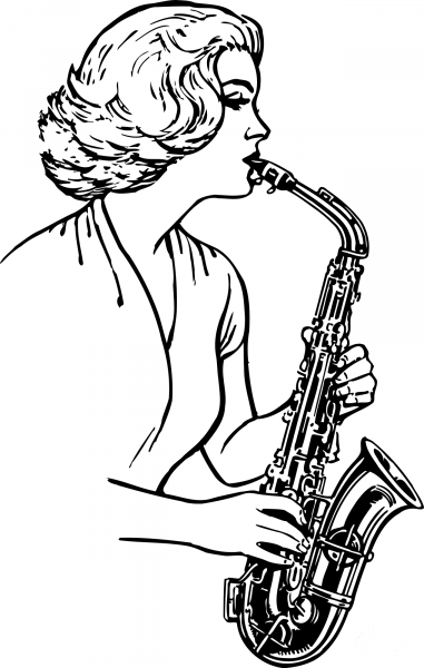 Vintage Woman Playing a Saxophone coloring page image