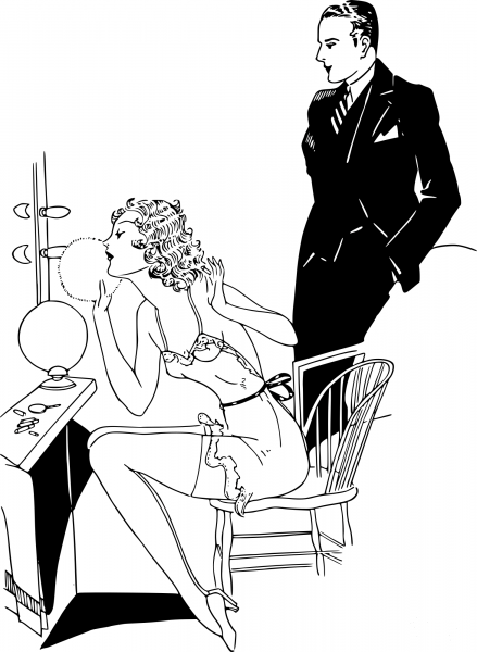 Vintage Woman Powdering Nose coloring page image