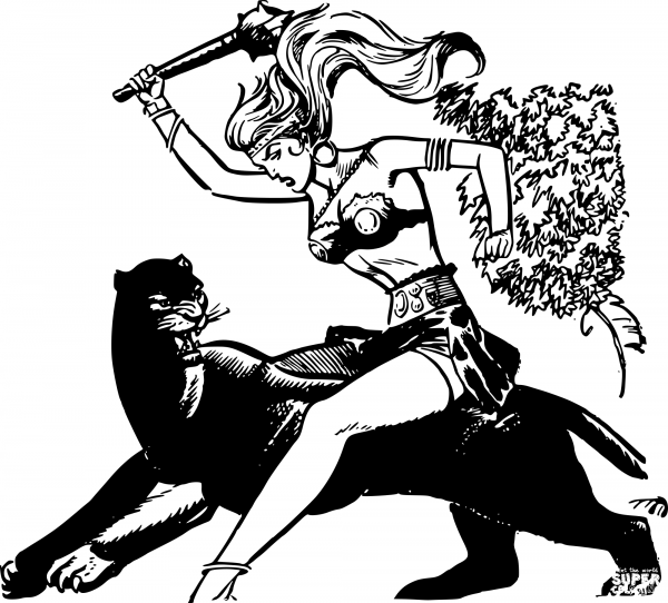 Vintage Woman Riding Panther coloring page image