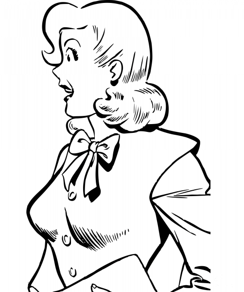 Vintage Woman with Book coloring page image