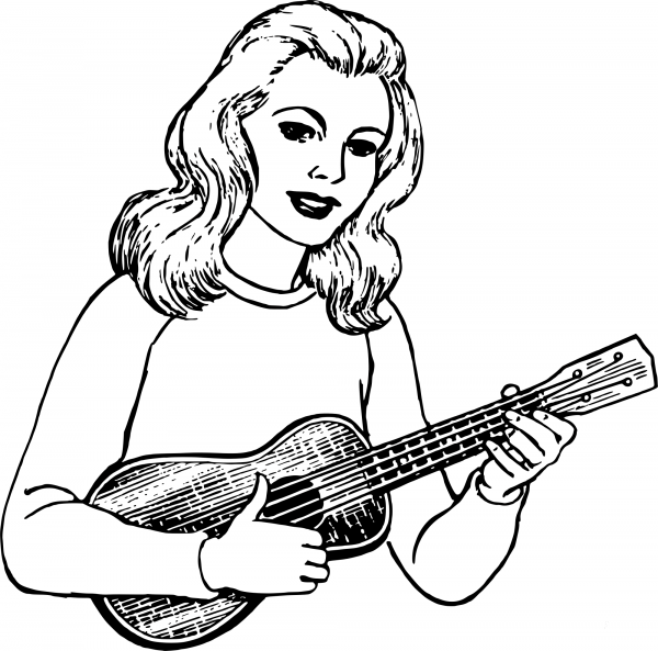 Vintage Woman with Ukulele coloring page image