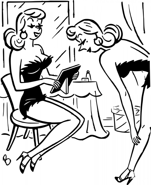 Vintage Women in Dressing Room coloring page image