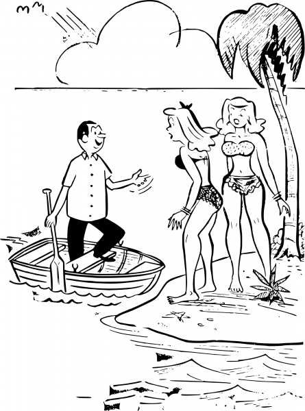 Vintage Women on Deserted Island coloring page image