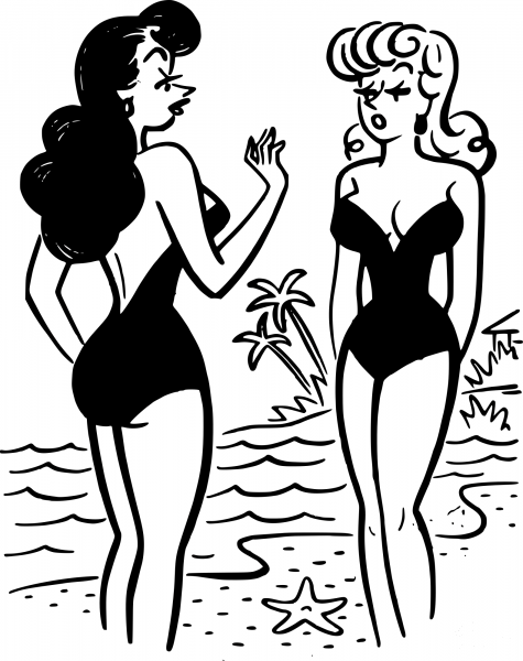 Vintage Women on the Beach coloring page image