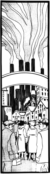 Vintage Workers and a Factory coloring page image