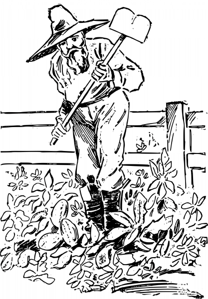 Vintage Working in the Garden coloring page image
