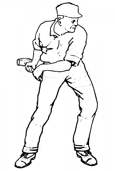 Vintage Working Man with Hammer coloring page image