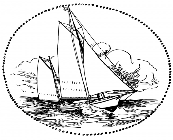 Vintage Yawl at Sea coloring page image