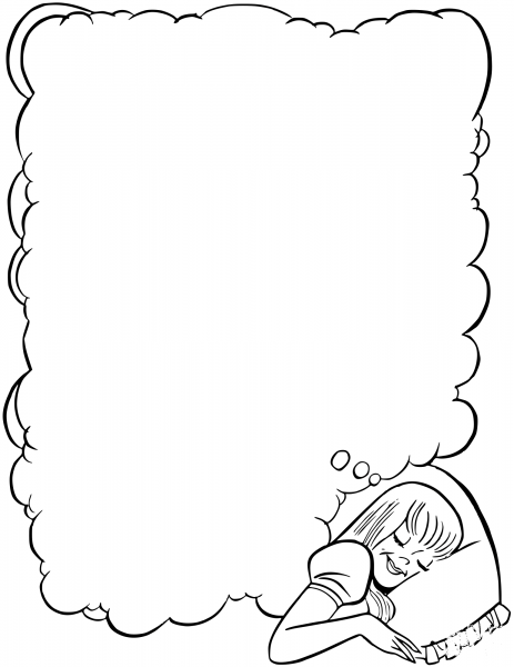 Vintage Young Girl Sleeping on a Pillow Dreaming coloring page image