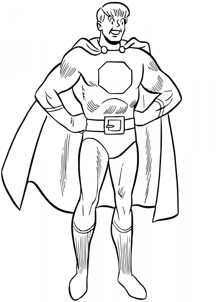 Vintage Young Man Dressed as a Superhero coloring page image