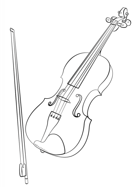 Violin and Bow coloring page image