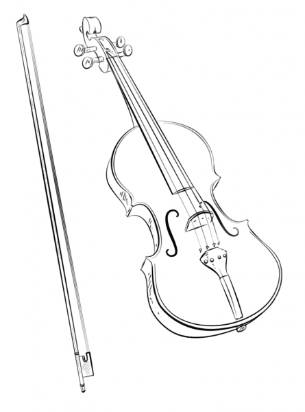 Violin and Bow coloring page image