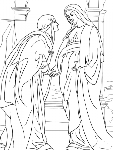 Visitation of Mary to Elizabeth coloring page image