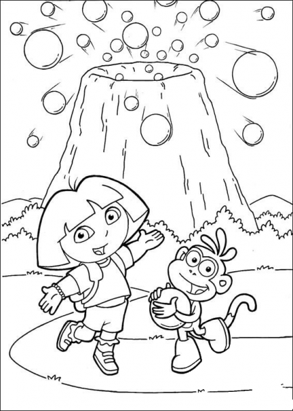 Volcano and balls coloring page image