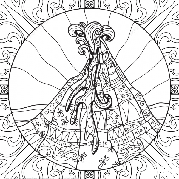 Volcano Zentangle coloring page image