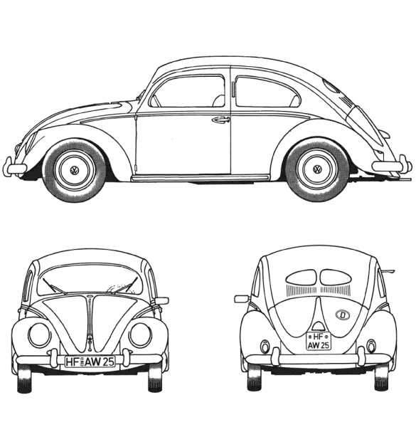 Volkswagen Beetle 1952 coloring page image