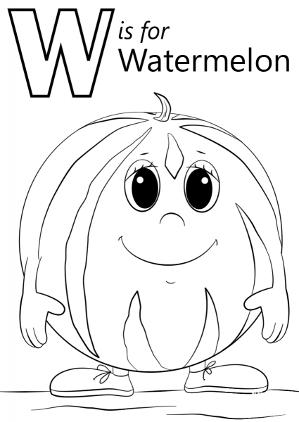 W is for Watermelon coloring page image