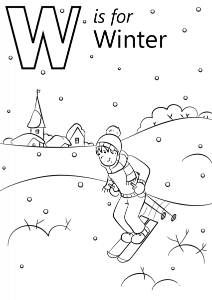 W is for Winter coloring page image