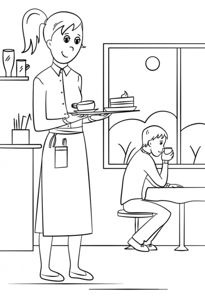 Waitress coloring page image