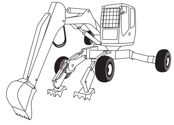 Walking Excavator coloring page image