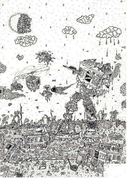Walking House by Kris Man coloring page image