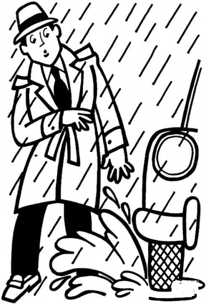 Walking Man in April Rain coloring page image