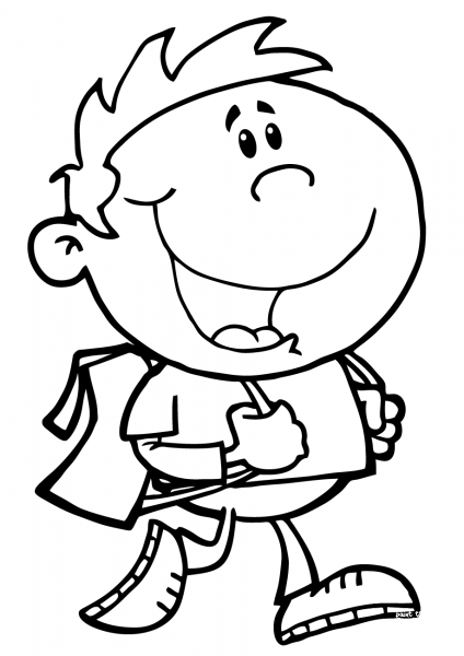 Walking School Boy coloring page image