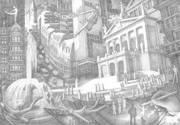 Walking the Dog at the Old Opera House in Francfurt coloring page image