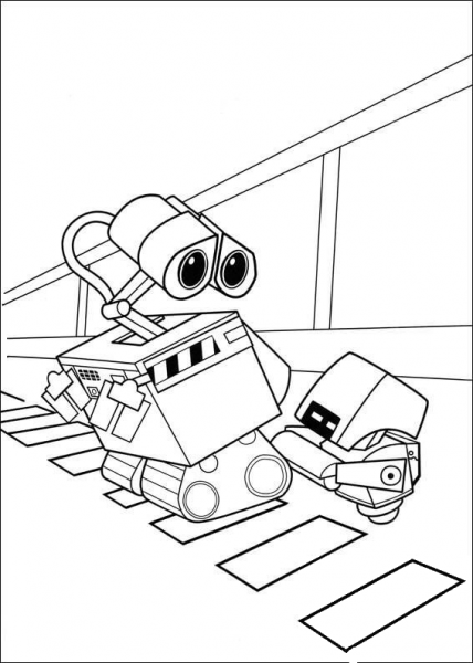 Wall-E And Cleaning Little Robot  coloring page image