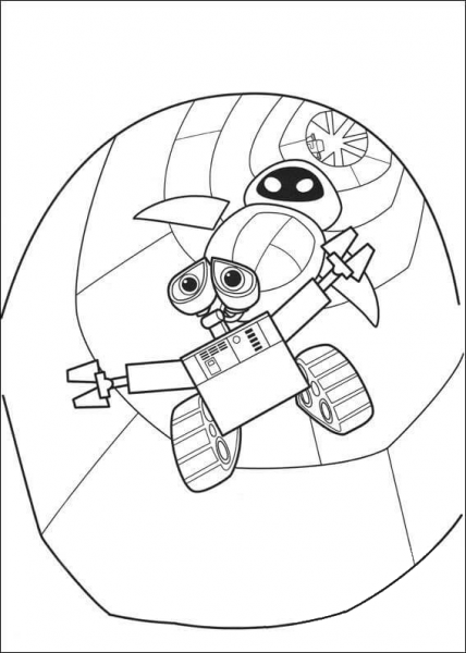Wall-E And Eva Are In Danger  coloring page image