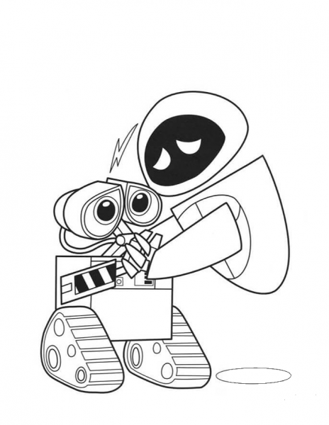Wall-E And Eva Are In Love  coloring page image