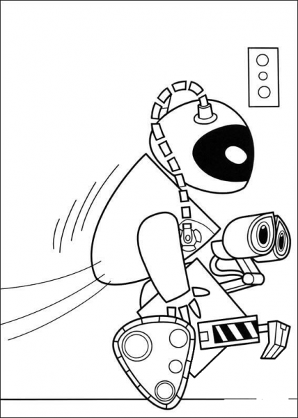 Wall-E And Eva Are Running Away  coloring page image
