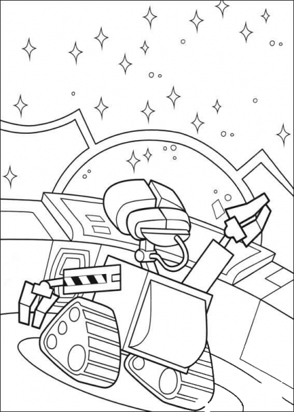 Wall-E In The Space  coloring page image