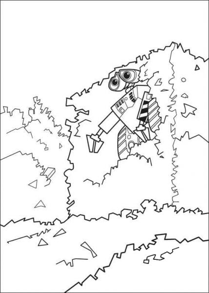 Wall-E In The Trash  coloring page image