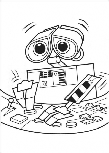 Wall-E Is Learning About Computers  coloring page image