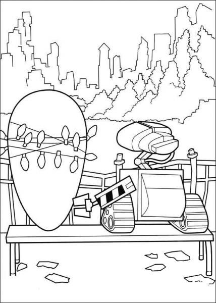 Wall-E On The Date  coloring page image
