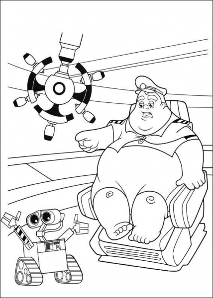 Wall -E Talks With Captain  coloring page image