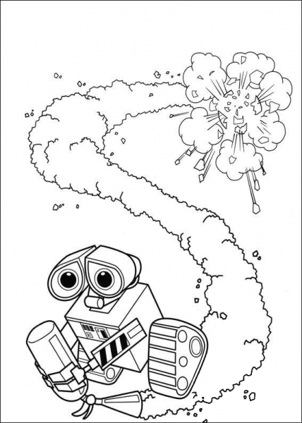 Wall-E With Fire Extinguisher  coloring page image