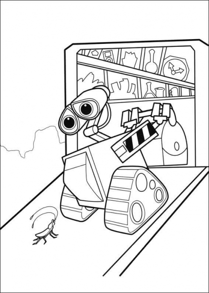 Wall-E With His Friend Cockroach  coloring page image