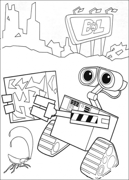 Wall-E Works  coloring page image
