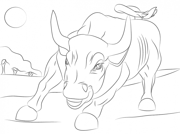 Wall Street Bull coloring page image