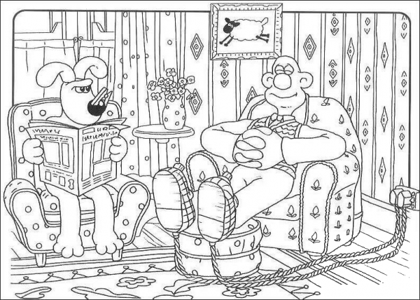 Wallace and Gromit coloring page image
