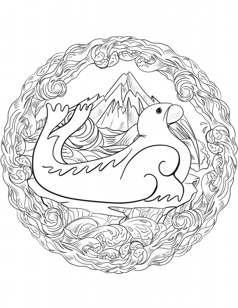 Walrus Mandala coloring page image