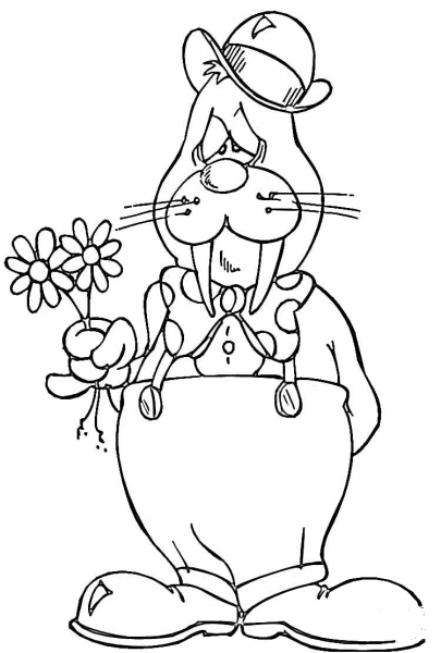 Walrus With Flowers  coloring page image